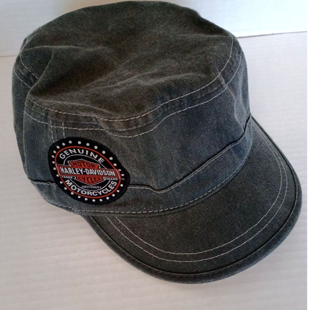 Harley Davidson Cadet Gray Acid Wash Military Utility Hat Embroidered Logo Y2K